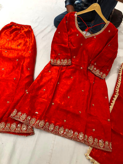 Women's 3-Piece Kurta Set with Palazzo, Duppata