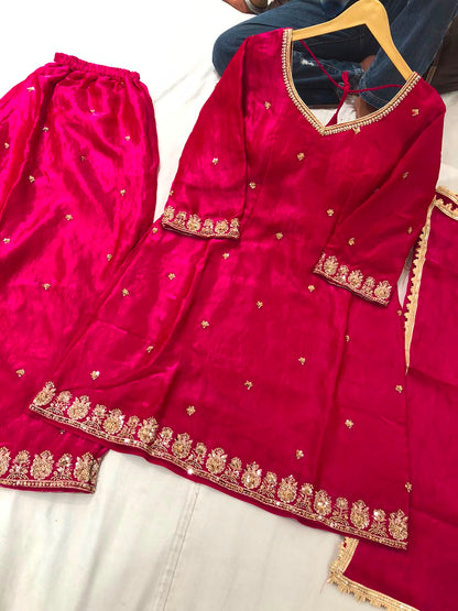 Women's 3-Piece Kurta Set with Palazzo, Duppata