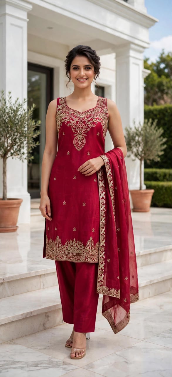Women's 3-Piece Cut Sleeve Kurta Set with Palazzo, Duppata