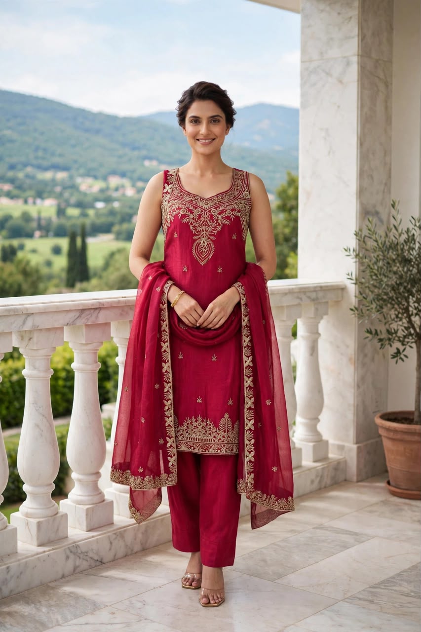 Women's 3-Piece Cut Sleeve Kurta Set with Palazzo, Duppata