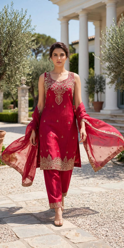 Women's 3-Piece Cut Sleeve Kurta Set with Palazzo, Duppata