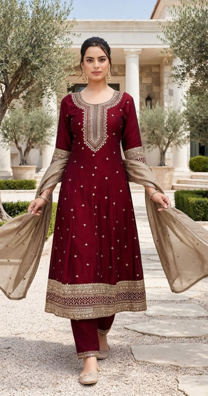Women's Premium 3-Piece Kurta Set with Palazzo, Duppata