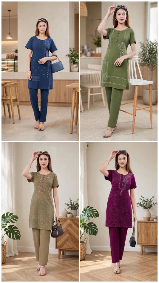 MELINI PREMIUM LONG EMBROIDED KURTA SET