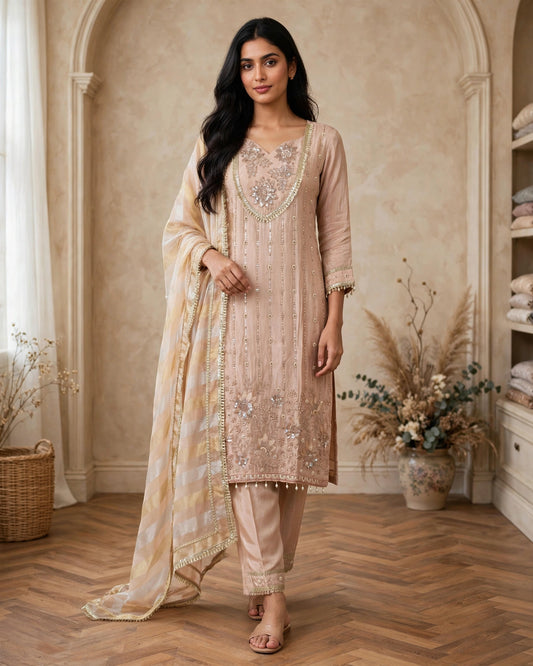 Women's 3-Piece Kurta Set with Palazzo & Dupatta