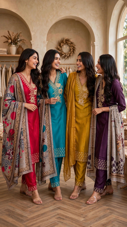 Women's 3-Piece Kurta Set with Palazzo & Dupatta
