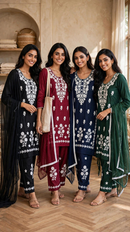 Women's 3-Piece Kurta Set with Palazzo & Dupatta