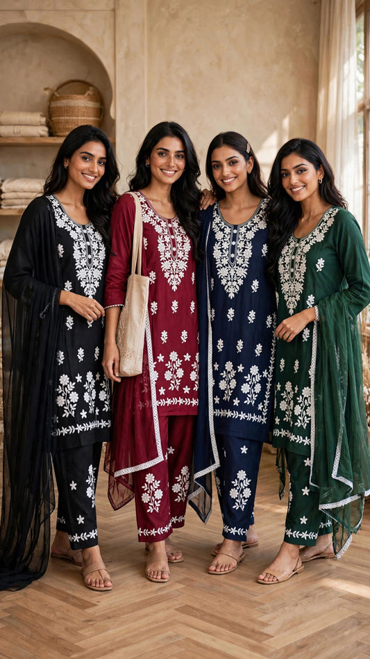 Women's 3-Piece Kurta Set with Palazzo & Dupatta