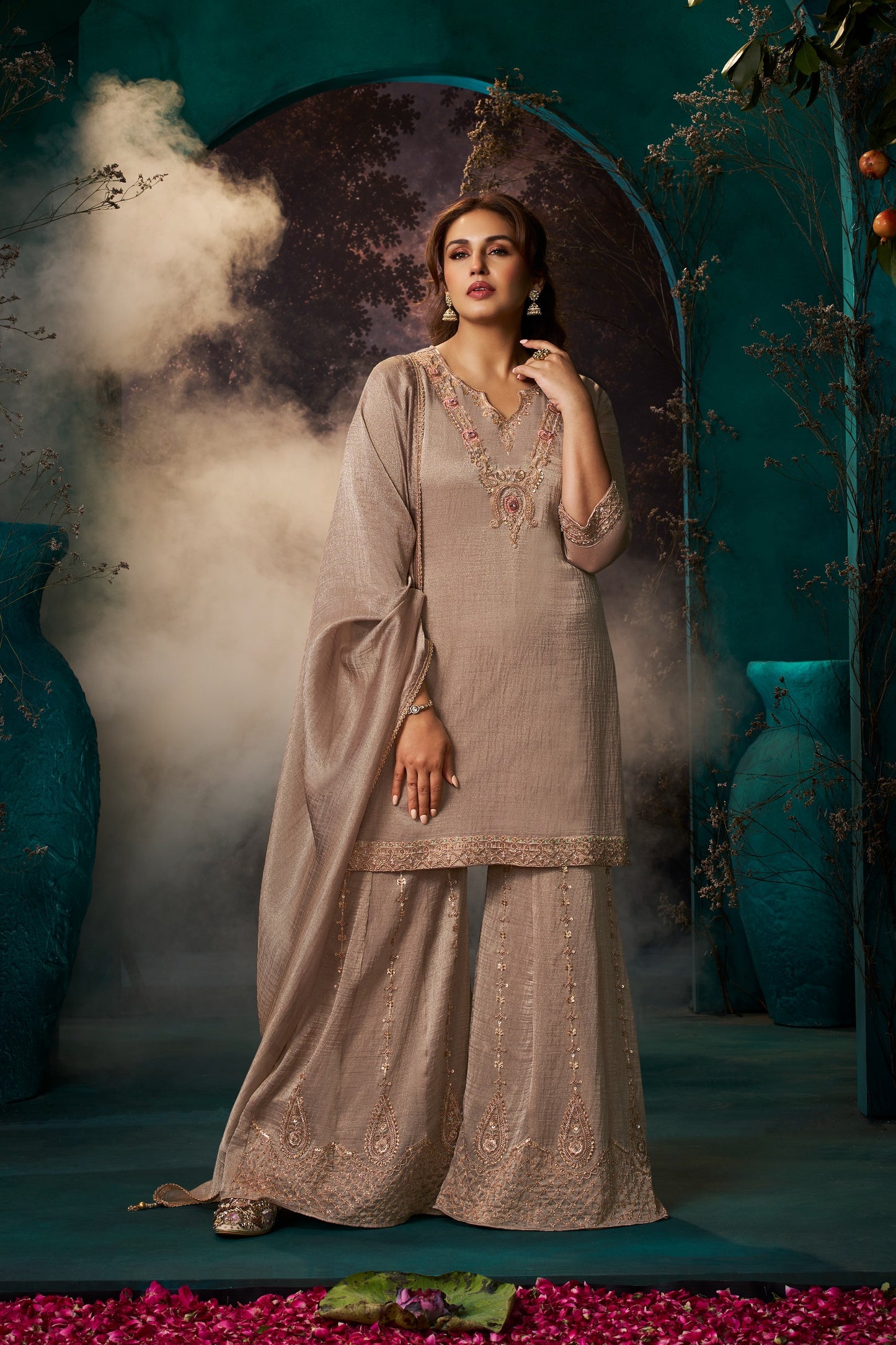 Women's 3-Piece Kurta Set with Palazzo & Dupatta