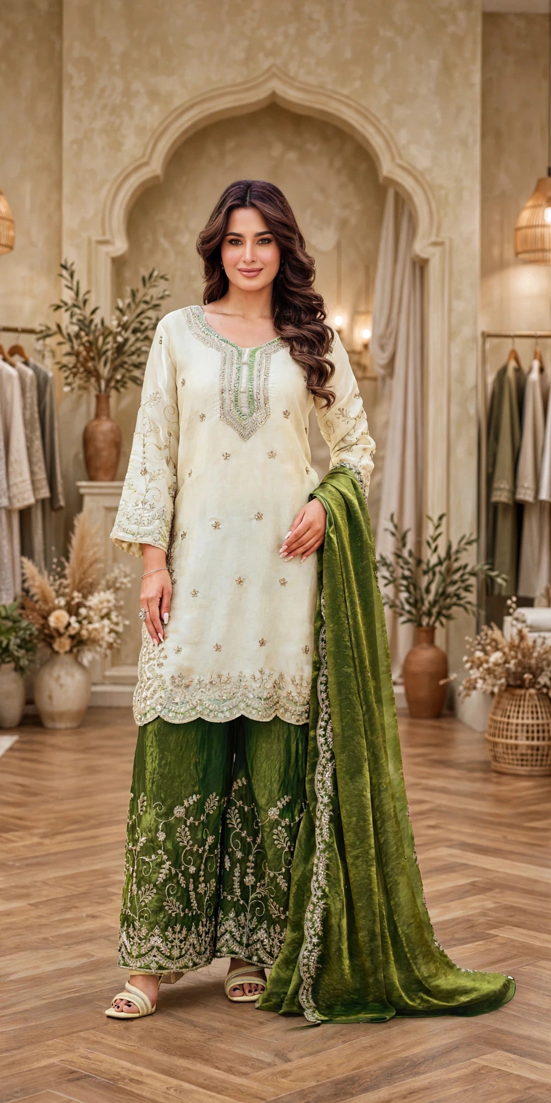 Women's 3-Piece Kurta Set with Palazzo & Dupatta