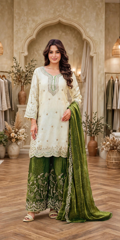 Women's 3-Piece Kurta Set with Palazzo & Dupatta