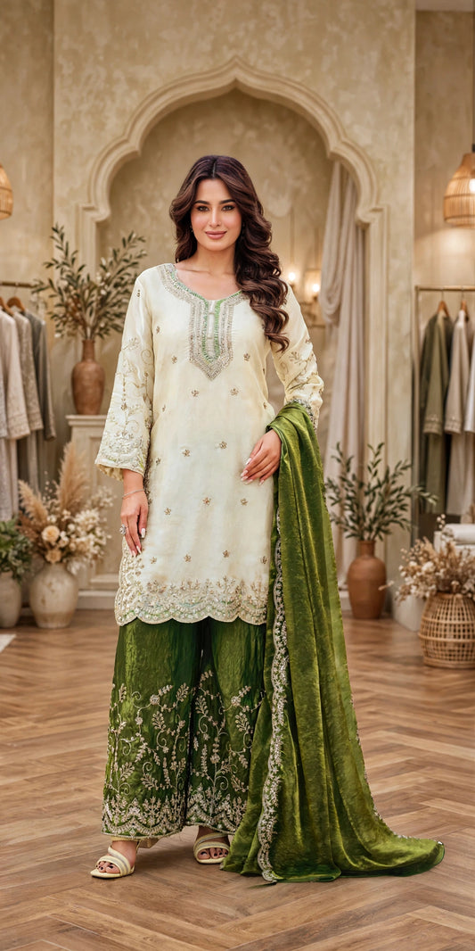 Women's 3-Piece Kurta Set with Palazzo & Dupatta