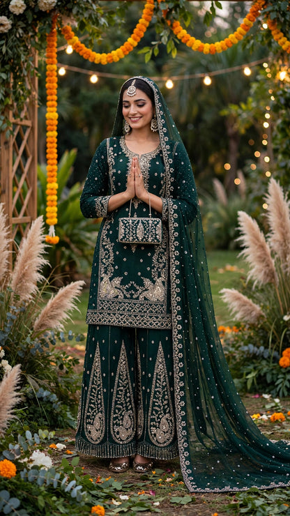 Women's 3-Piece Kurta Set with Palazzo & Dupatta