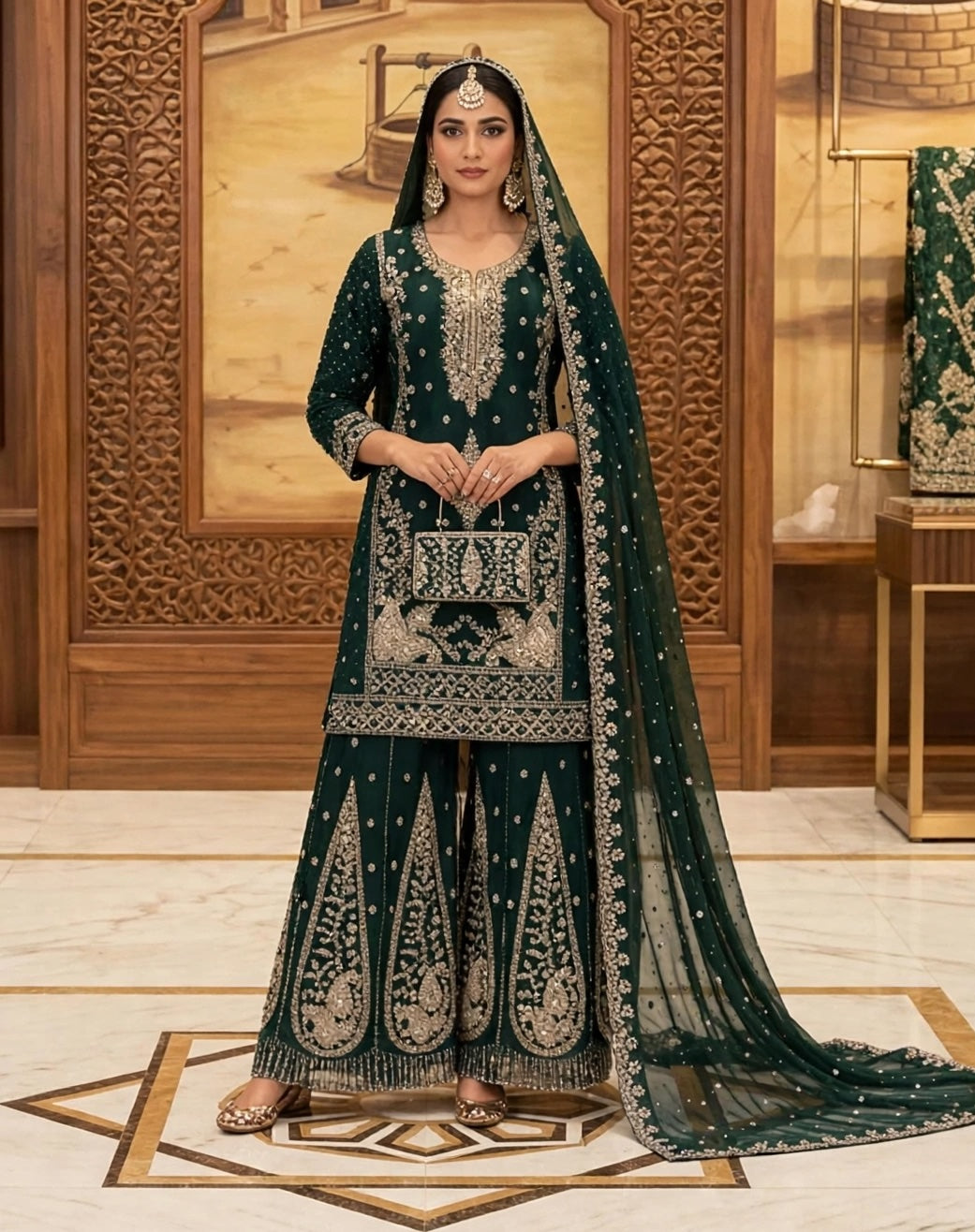 Women's 3-Piece Kurta Set with Palazzo & Dupatta