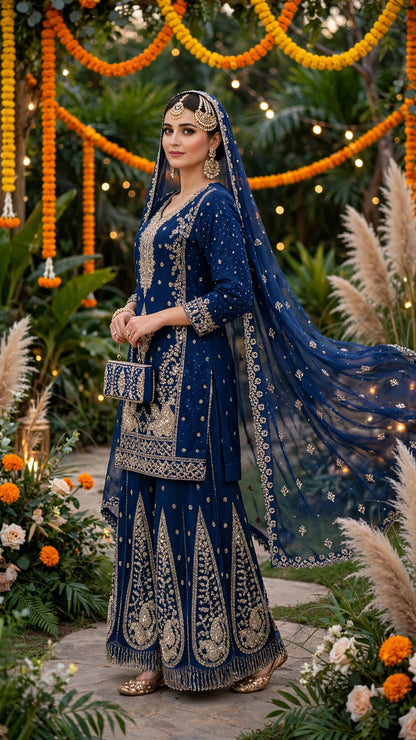 Women's 3-Piece Kurta Set with Palazzo & Dupatta