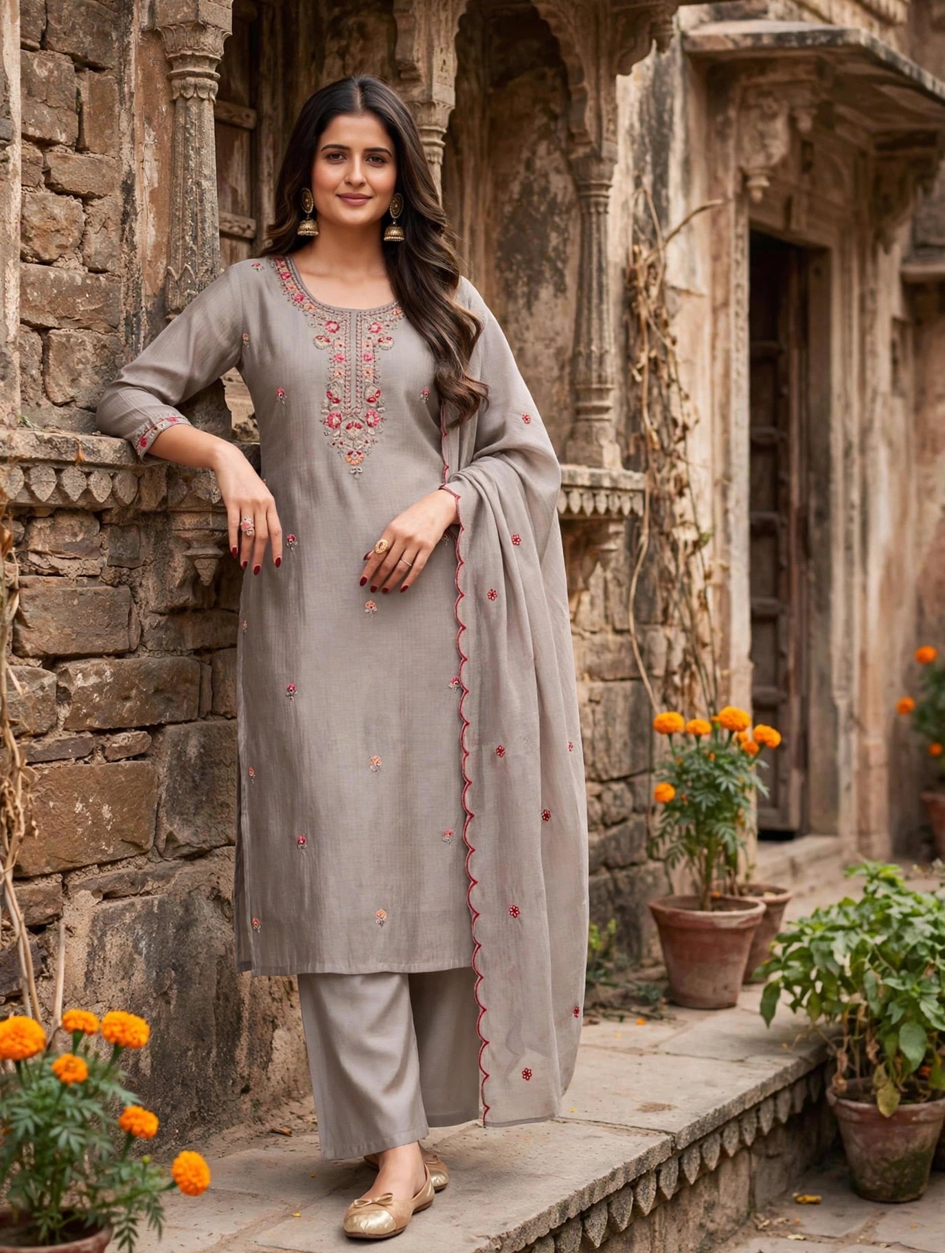 Women's Premium 3-Piece Kurta Set with Palazzo, Duppata