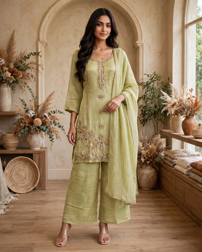 Women's 3-Piece Frock Kurta Set with Palazzo, Duppata