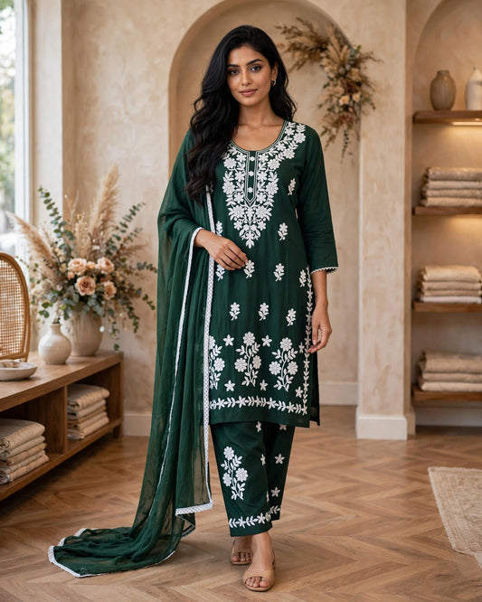 Women's 3-Piece Kurta Set with Palazzo & Dupatta