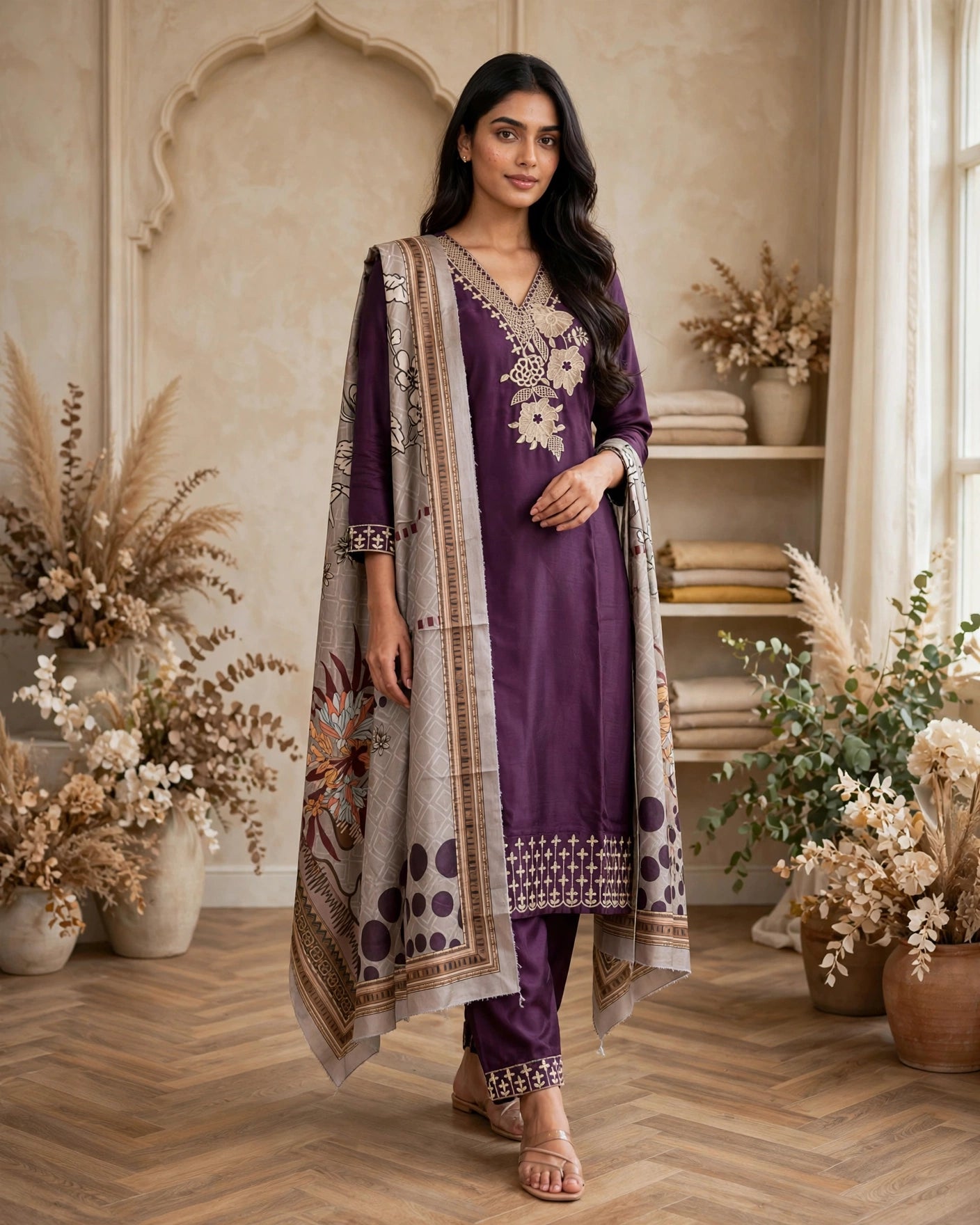 Women's 3-Piece Kurta Set with Palazzo & Dupatta