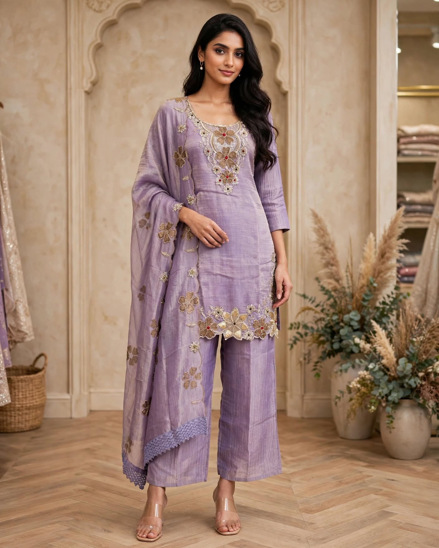 Women's 3-Piece Frock Kurta Set with Palazzo, Duppata