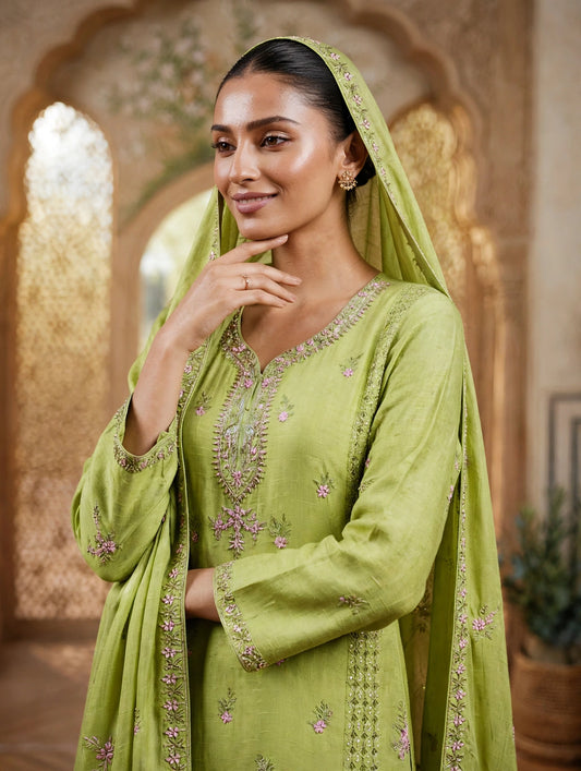 Women's 3-Piece Kurta Set with Palazzo & Dupatta