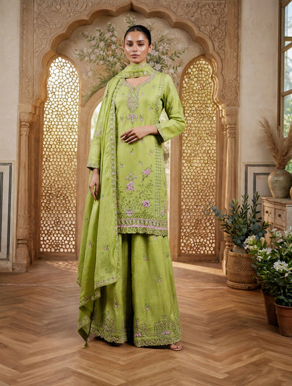 Women's 3-Piece Kurta Set with Palazzo & Dupatta
