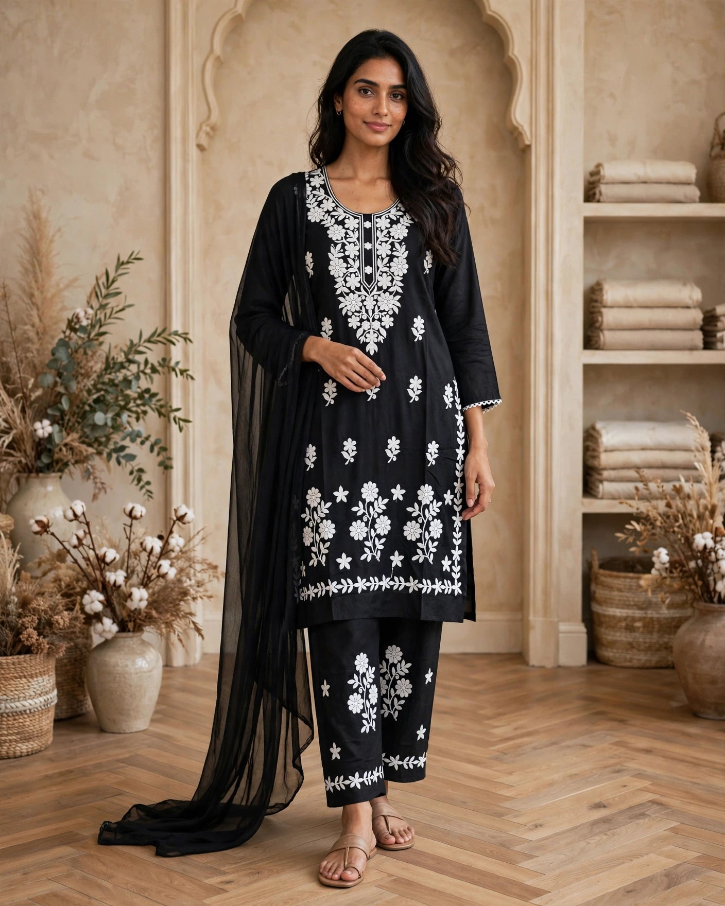 Women's 3-Piece Kurta Set with Palazzo & Dupatta