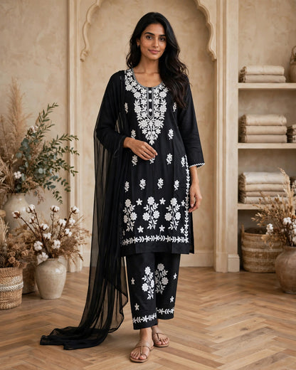 Women's 3-Piece Kurta Set with Palazzo & Dupatta
