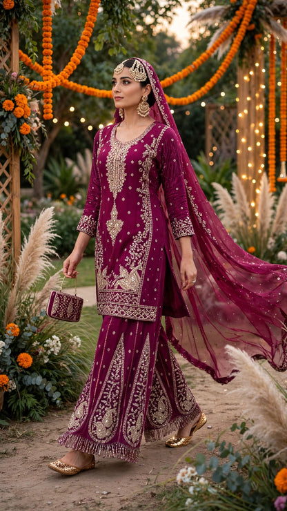 Women's 3-Piece Kurta Set with Palazzo & Dupatta