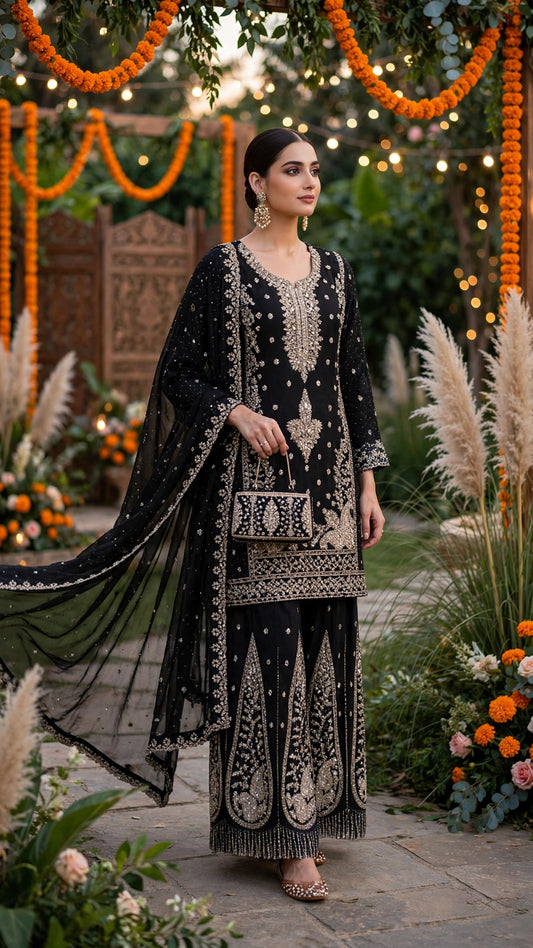Women's 3-Piece Kurta Set with Palazzo & Dupatta