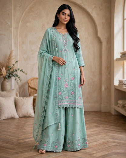 Women's 3-Piece Kurta Set with Palazzo & Dupatta