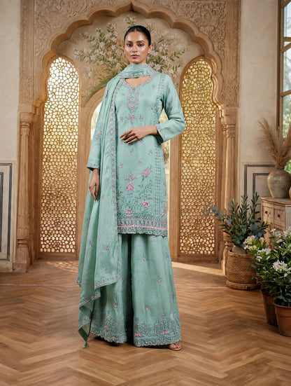 Women's 3-Piece Kurta Set with Palazzo & Dupatta