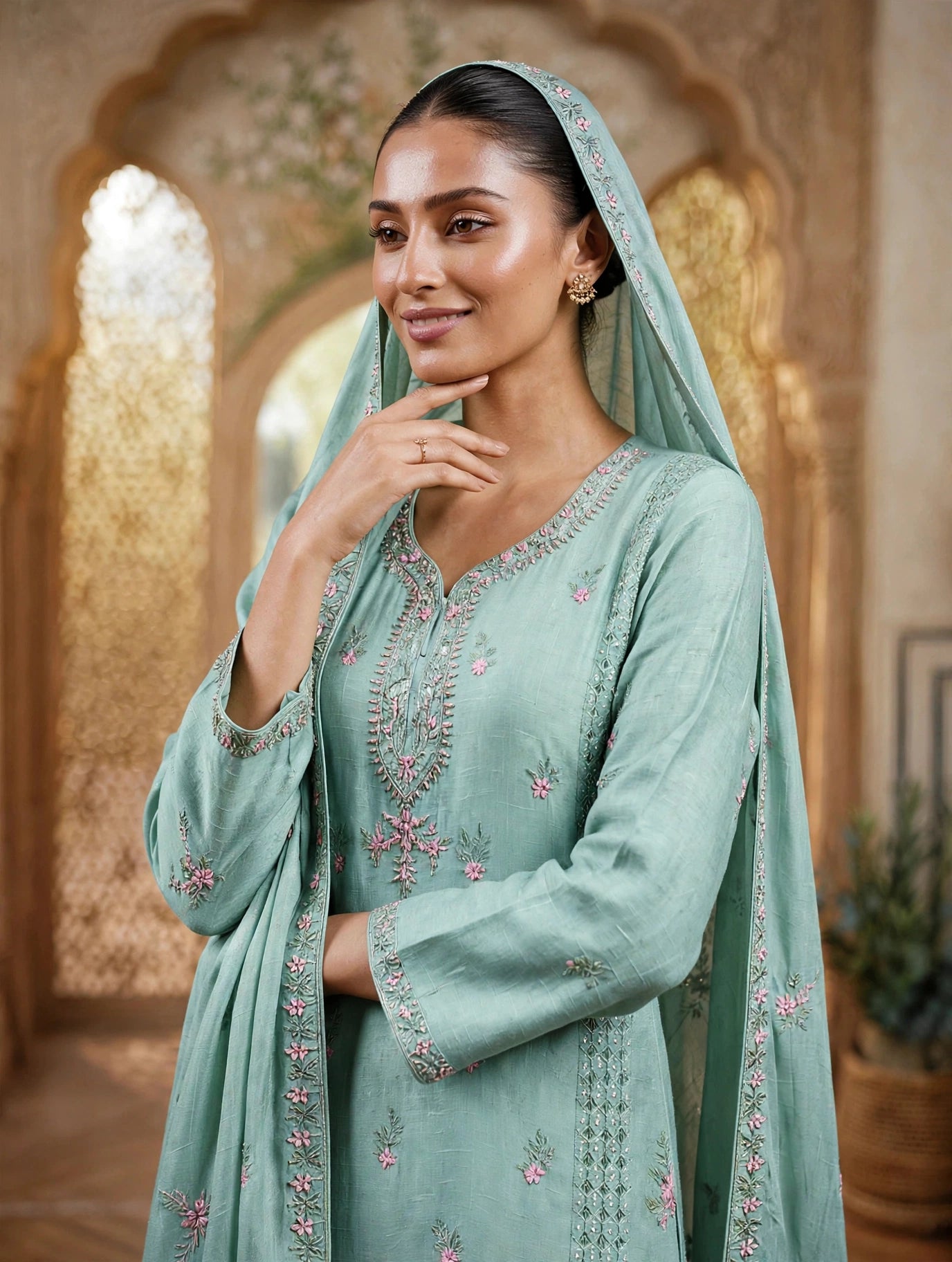 Women's 3-Piece Kurta Set with Palazzo & Dupatta