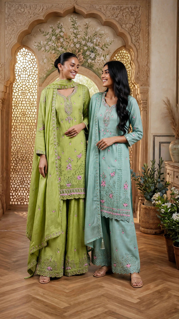 Women's 3-Piece Kurta Set with Palazzo & Dupatta