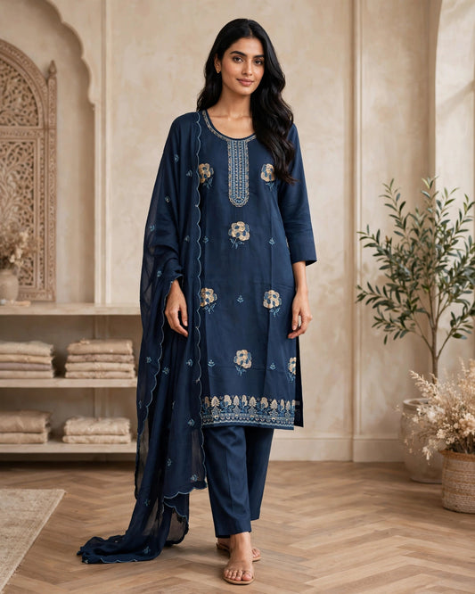 Women's 3-Piece Kurta Set with Palazzo & Dupatta