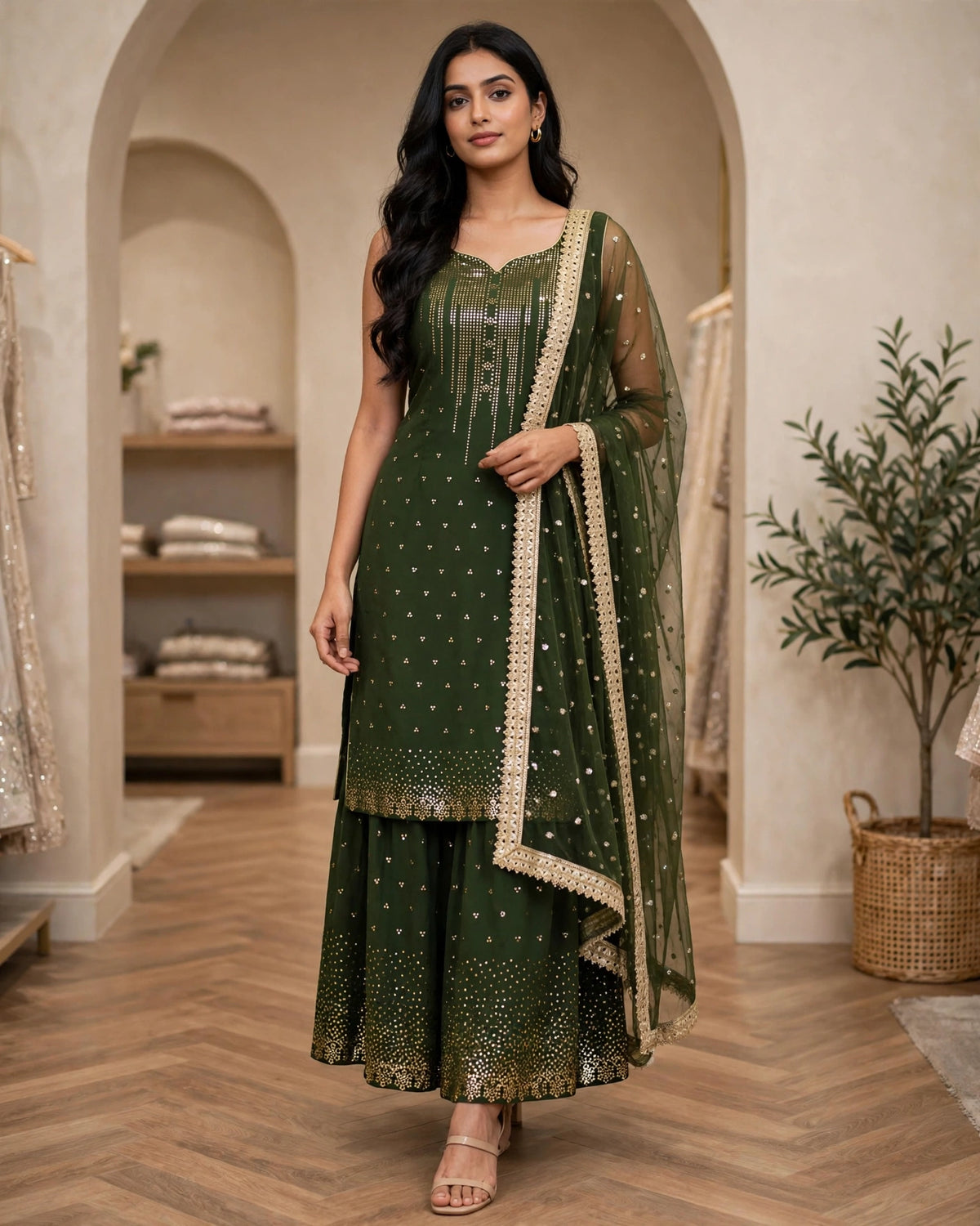 Women's Designer  3-Piece Kurta Set with Sharara & Dupatta