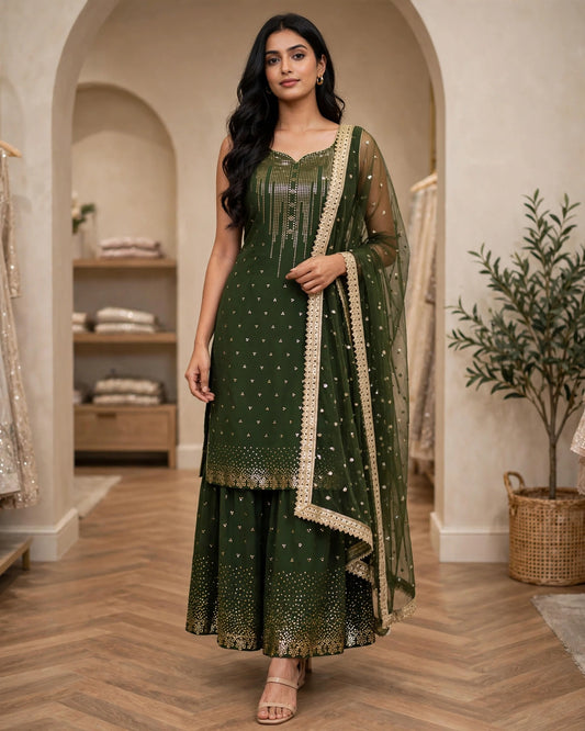 Women's Designer  3-Piece Kurta Set with Sharara & Dupatta
