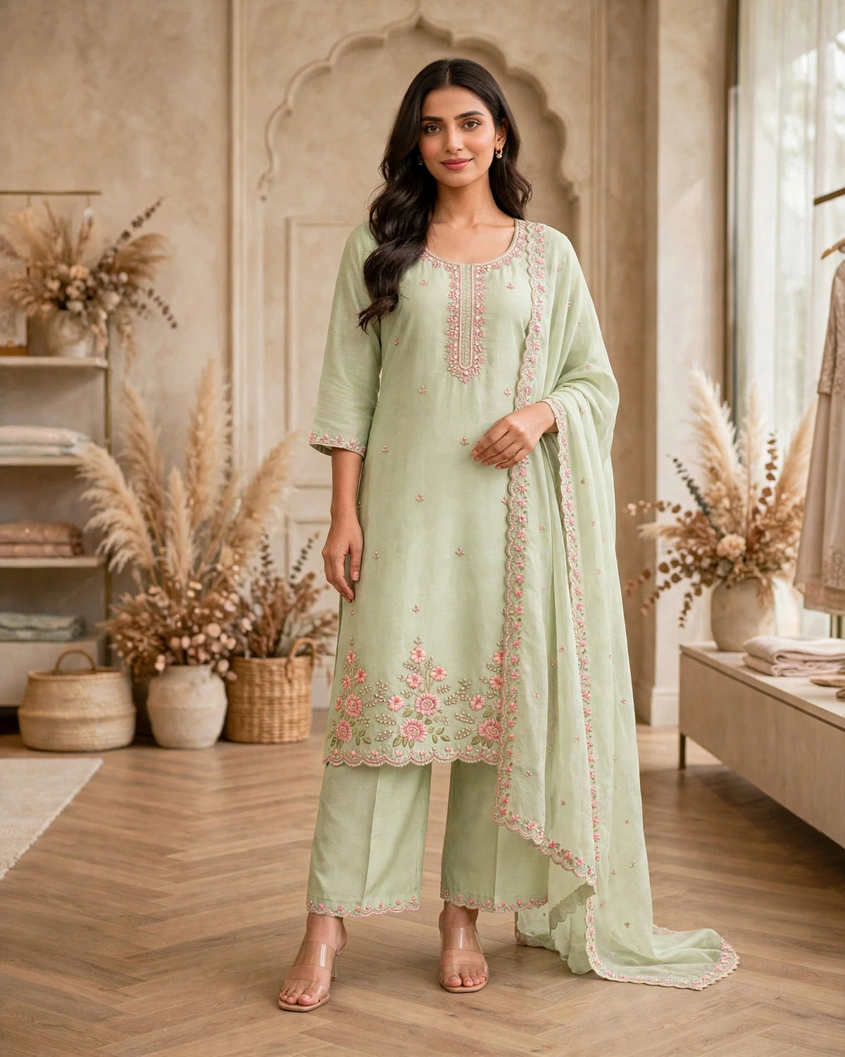 Women's 3-Piece Kurta Set with Palazzo & Dupatta