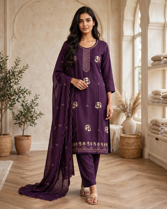 Women's 3-Piece Kurta Set with Palazzo & Dupatta