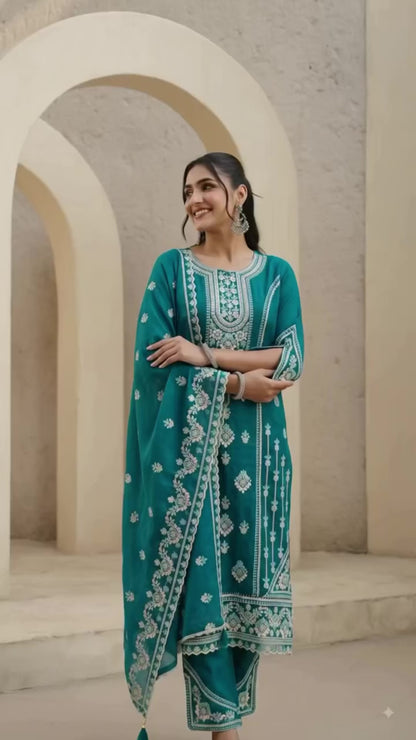 Women's 3-Piece Kurta Set with Palazzo & Dupatta
