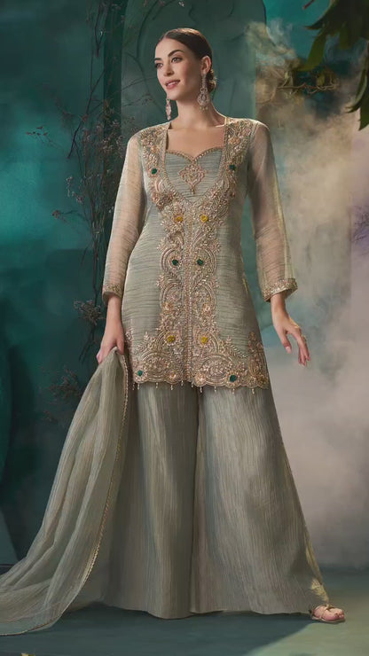 Women's 3-Piece Kurta Set with Palazzo & Dupatta