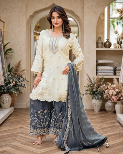 Women's 3-Piece Kurta Set with Palazzo & Dupatta