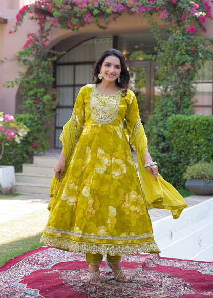 Women's 3-Piece Frock Kurta Set with Palazzo & Dupatta