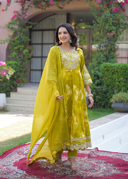 Women's 3-Piece Frock Kurta Set with Palazzo & Dupatta