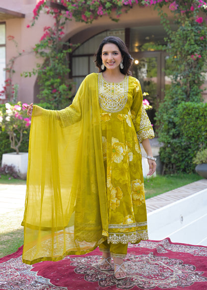 Women's 3-Piece Frock Kurta Set with Palazzo & Dupatta