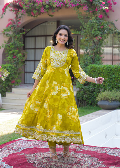 Women's 3-Piece Frock Kurta Set with Palazzo & Dupatta