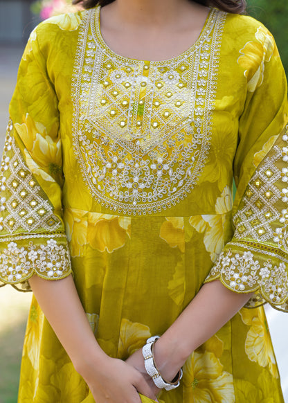 Women's 3-Piece Frock Kurta Set with Palazzo & Dupatta