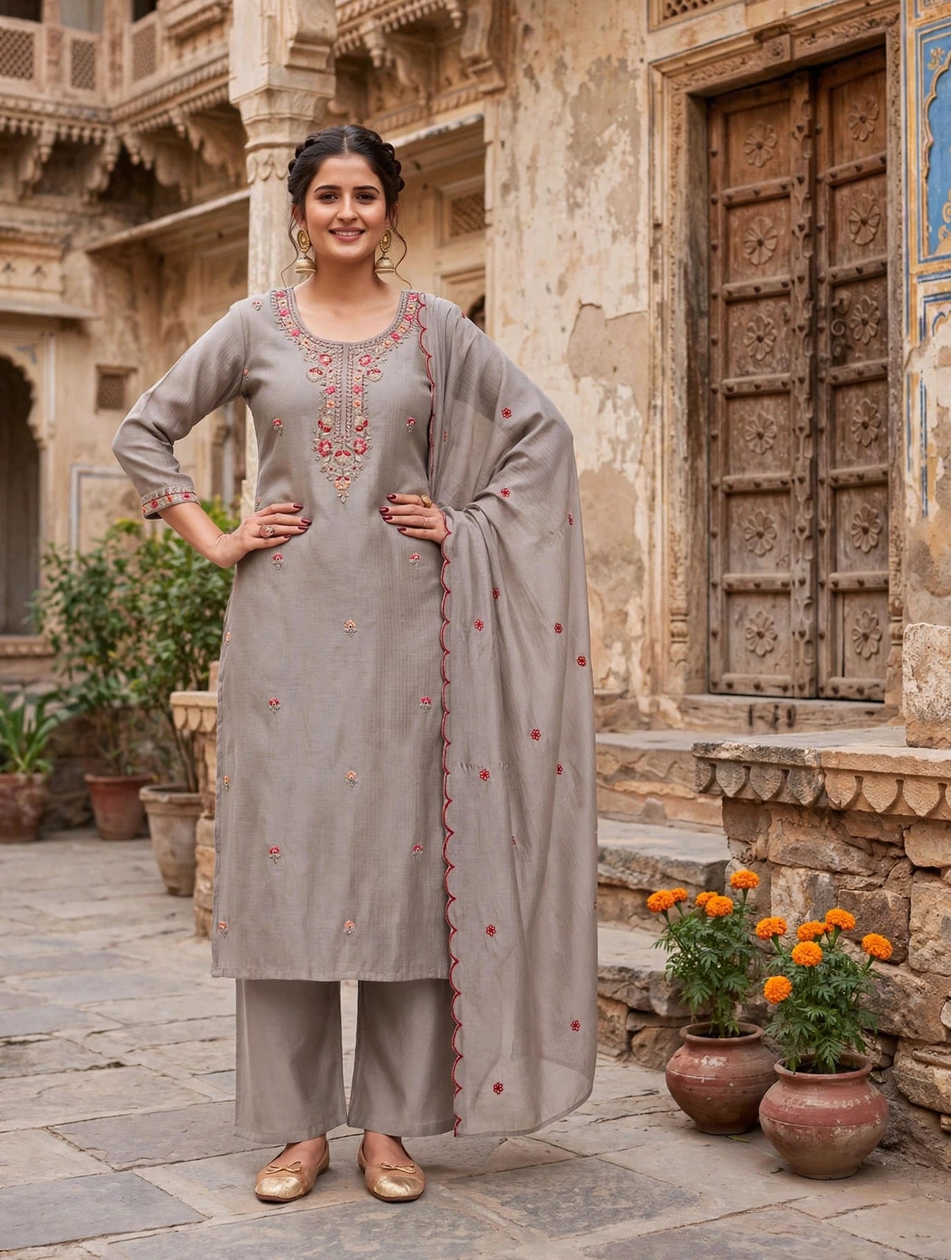 Women's Premium 3-Piece Kurta Set with Palazzo, Duppata