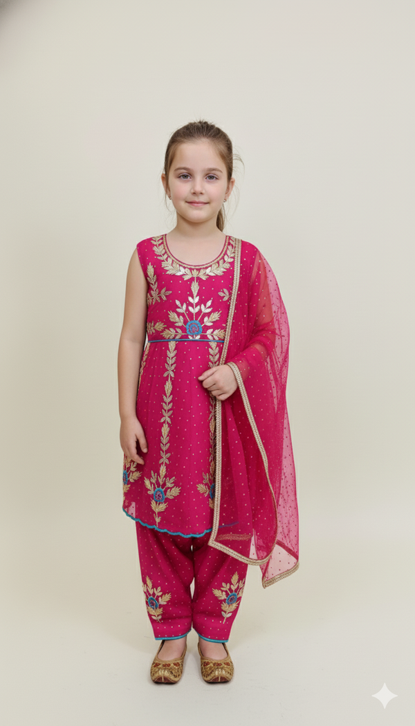 Girls Embroidered Kids Frock Kameez Suit