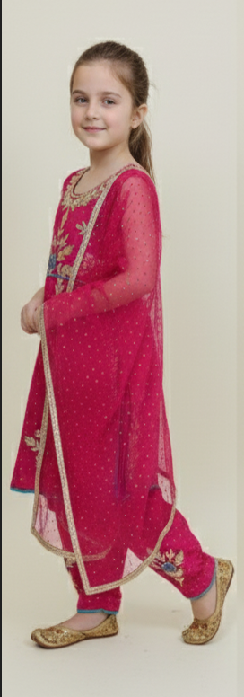 Girls Embroidered Kids Frock Kameez Suit