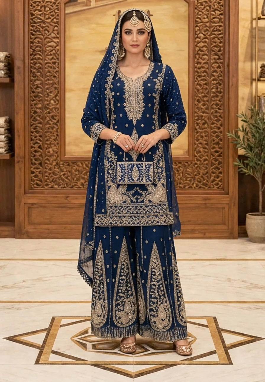 Women's 3-Piece Kurta Set with Palazzo & Dupatta